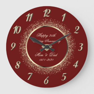 Grande Horloge Ronde Chic Confetti Red 50 Mariage Anniversaire