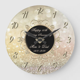 Grande Horloge Ronde Chic Diamonds Bokeh 50e anniversaire de Mariage