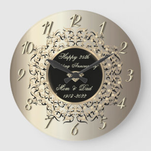 Grande Horloge Ronde Chic Élégant Champagne 50 Ans Anniversaire de Mari