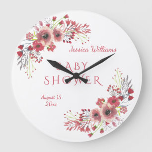 Grande Horloge Ronde Chic Élégant Fleurs de Baby Shower à l'aquarelle r