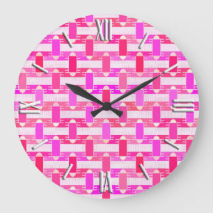 Grande Horloge Ronde Chic industriel d'art déco - rose, fuchsia,