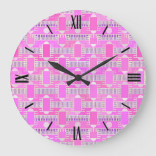 Grande Horloge Ronde Chic industriel d'art déco - rose, mauve