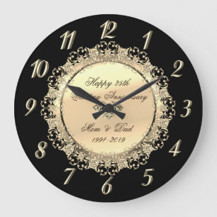 Grande Horloge Ronde Chic or noir diamant 25e anniversaire de mariage