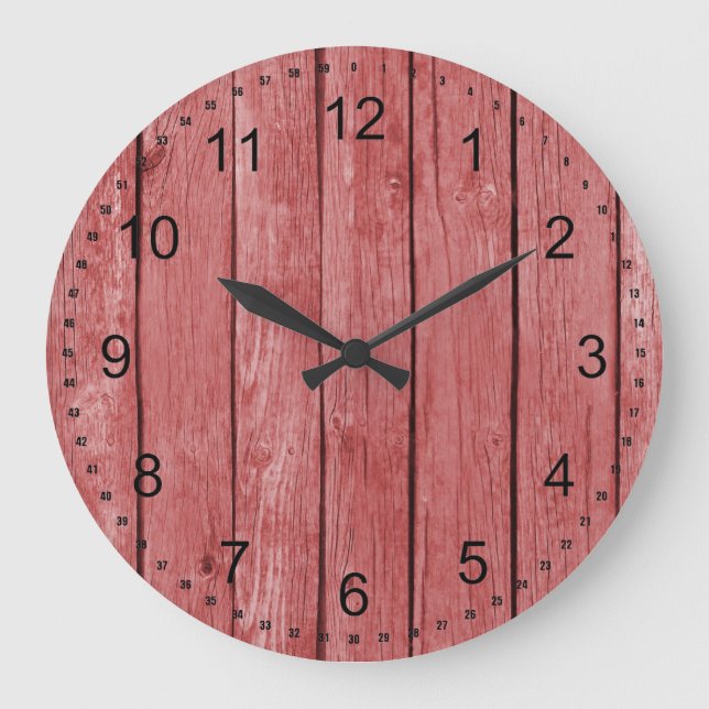 Grande Horloge Ronde Chic Rouge Rustique Faux Wood (Recto)