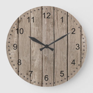 Grande Horloge Ronde Chic Rustique Faux Wood