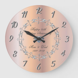 Grande Horloge Ronde Chic Silver Diamonds 25e anniversaire de mariage