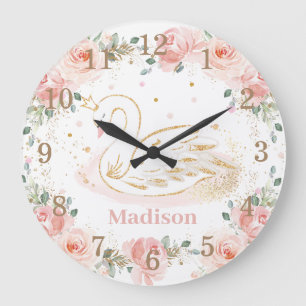 Grande Horloge Ronde Chic Swan Princess Pastel Blush Floral Gold