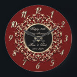 Grande Horloge Ronde Chic Swirls Red 50 Mariage Anniversaire<br><div class="desc">L'élégante horloge de l'anniversaire mariage tourbillonne d'or.</div>