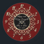 Grande Horloge Ronde Chic Swirls Red 50 Mariage Anniversaire<br><div class="desc">L'élégante horloge de l'anniversaire mariage tourbillonne d'or.</div>