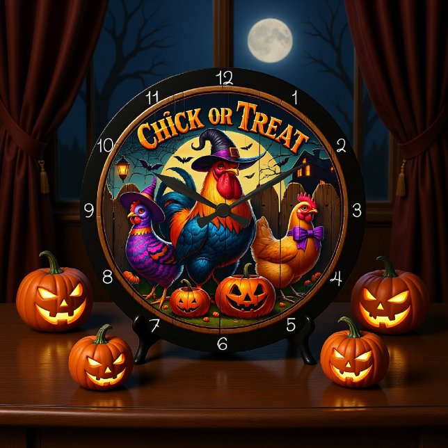 Grande Horloge Ronde Chick Ou Treat Halloween (Créateur téléchargé)