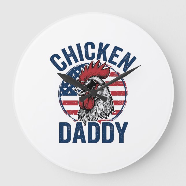 Grande Horloge Ronde Chicken Daddy Rooster Vintage Patriotic Shirt Desi (Recto)