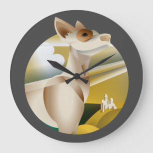Grande Horloge Ronde Chien Art Déco vintage Podenco