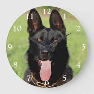 Grande Horloge Ronde Chien berger allemand noir - Chien à chiot GSD