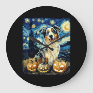 Grande Horloge Ronde Chien berger australien mignon Halloween Jack O La