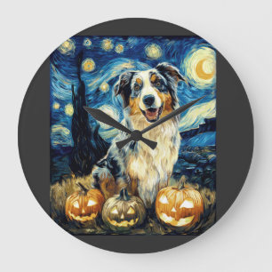 Grande Horloge Ronde Chien berger australien mignon Halloween Jack O La