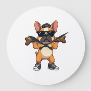 Grande Horloge Ronde Chien Bouledogue Français Cool Vintage Transportan