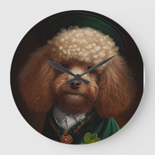 Grande Horloge Ronde Chien caniche en robe de la Saint-Patrick