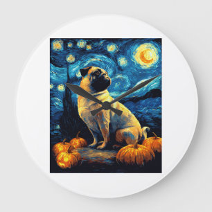 Grande Horloge Ronde Chien carlin de la nuit étoilée de van gogh hallow