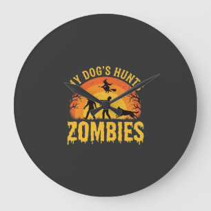 Grande Horloge Ronde Chien Chasse Les Zombies Design Halloween