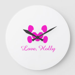 Grande Horloge Ronde Chien coeur patte rose animal familier ajouter nom