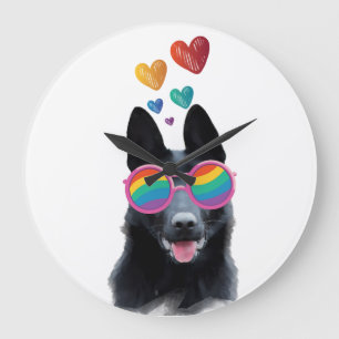 Grande Horloge Ronde Chien de berger allemand avec la Saint-Valentin de