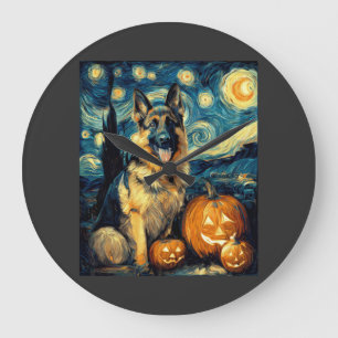 Grande Horloge Ronde Chien de berger allemand mignon Halloween Jack O L