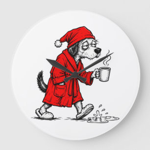 Grande Horloge Ronde Chien de café du matin endormi