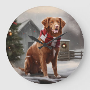 Grande Horloge Ronde Chien de canard de la Nouvelle-Écosse en Noël de n