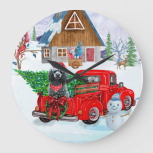 Grande Horloge Ronde Chien de caniche en livraison de Noël Camion Neige