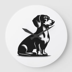 Grande Horloge Ronde Chien de chasse classique Dessin vintage de dachsh