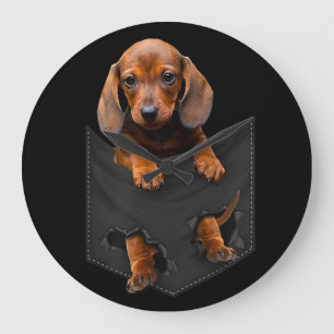 Grande Horloge Ronde Chien de chien Dans My Pocket Dachshund Weiner Dog