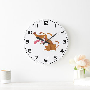 Grande Horloge Ronde Chien de dessin avec langue sortie