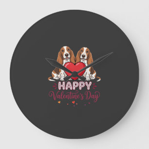 Grande Horloge Ronde Chien de la Saint-Valentin Basset Hound Floral