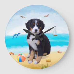 Grande Horloge Ronde Chien de montagne bernois sur la plage
