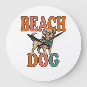 Grande Horloge Ronde Chien de plage gravure vintage graphisme_1