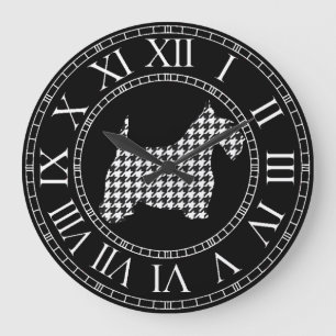 Grande Horloge Ronde Chien de Scottie de pied-de-poule