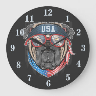 Grande Horloge Ronde Chien de taule américain patriotique