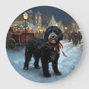 Grande Horloge Ronde Chien d'eau portugais période de fêtes de Noël