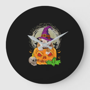 Grande Horloge Ronde Chien d'Halloween Citrouille de taureau anglais mi