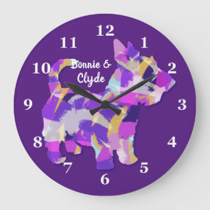 Grande Horloge Ronde Chien écossais Terrier Silhouette mignonne pourpre