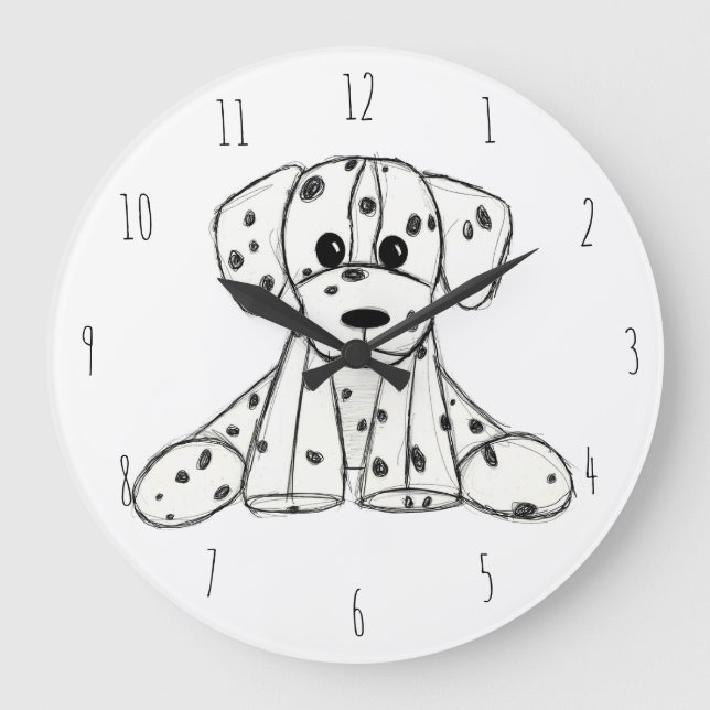 Grande Horloge Ronde Chien en dalmate dessin simple noir (Recto)