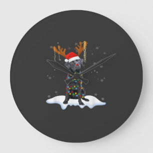 Grande Horloge Ronde Chien en pyjama de Noël avec lumière de sapin Blac