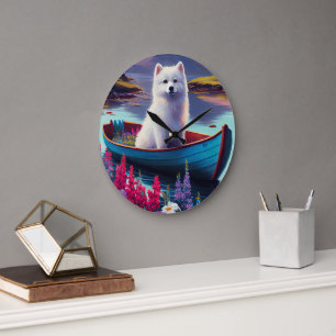 Grande Horloge Ronde Chien Esquimau Américain sur une pagaie : Une aven