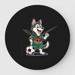 Grande Horloge Ronde Chien Husky Drôle Dabbing Kenya Football - Fl Équa