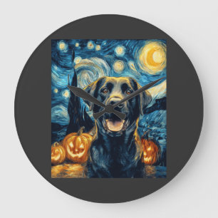 Grande Horloge Ronde Chien Labrador noir mignon Halloween Jack O Lanter