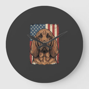 Grande Horloge Ronde Chien Limier Patriotique Drapeau Américain Art_1