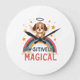 Grande Horloge Ronde Chien magique absolument adorable Ange arc-en-ciel