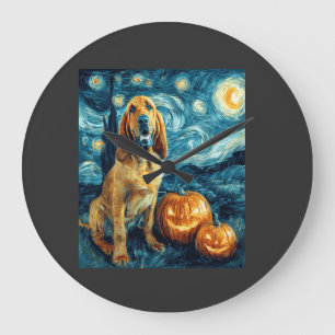 Grande Horloge Ronde Chien mignon Bloodhound Halloween Jack O Lantern C