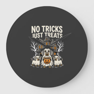 Grande Horloge Ronde Chien Mignon Halloween Pas de Farces Rien que des
