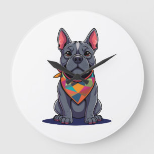 Grande Horloge Ronde Chien mignon Pitbull Frenchie avec Bandana Art